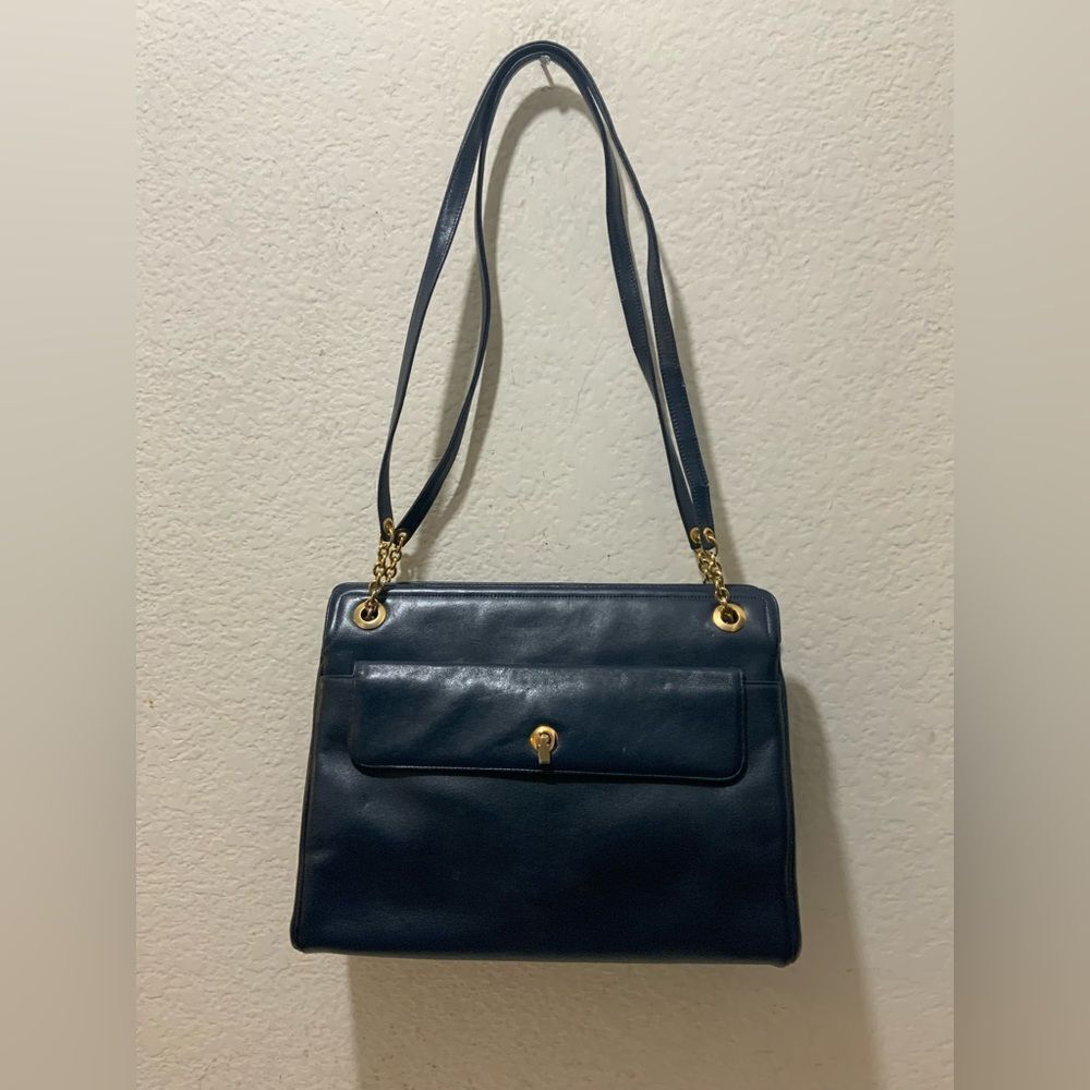 Vintage Morris Moskowitz Leather blue handbag shoulder bag MM